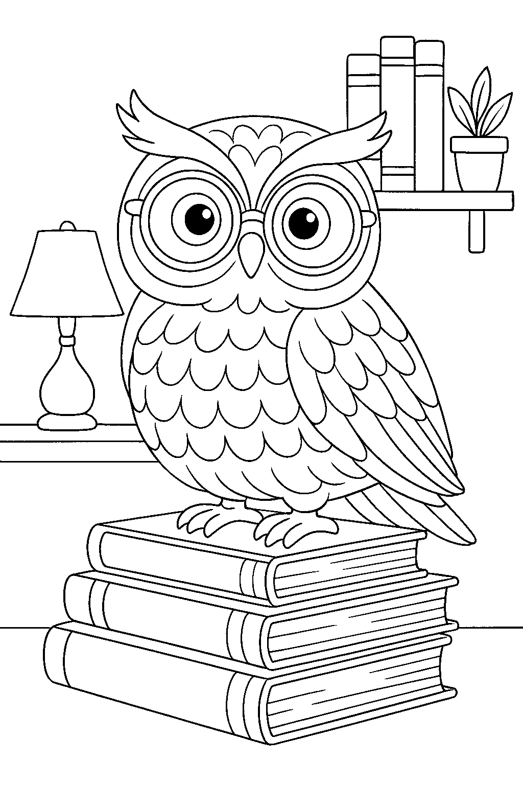 Sowa bibliotekarka — darmowa kolorowanka do druku
