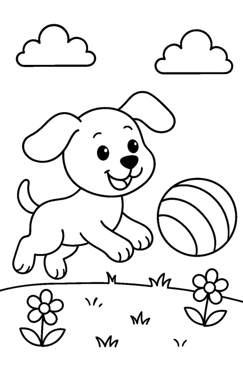 Szczeniak bawi się piłką — Drukuj PDF
