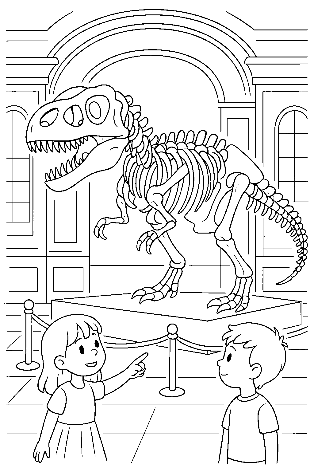 Muzeum dinozaurów — darmowa kolorowanka do druku