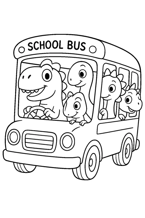 Dinozaur w autobuisie szkolnym — Drukuj PDF