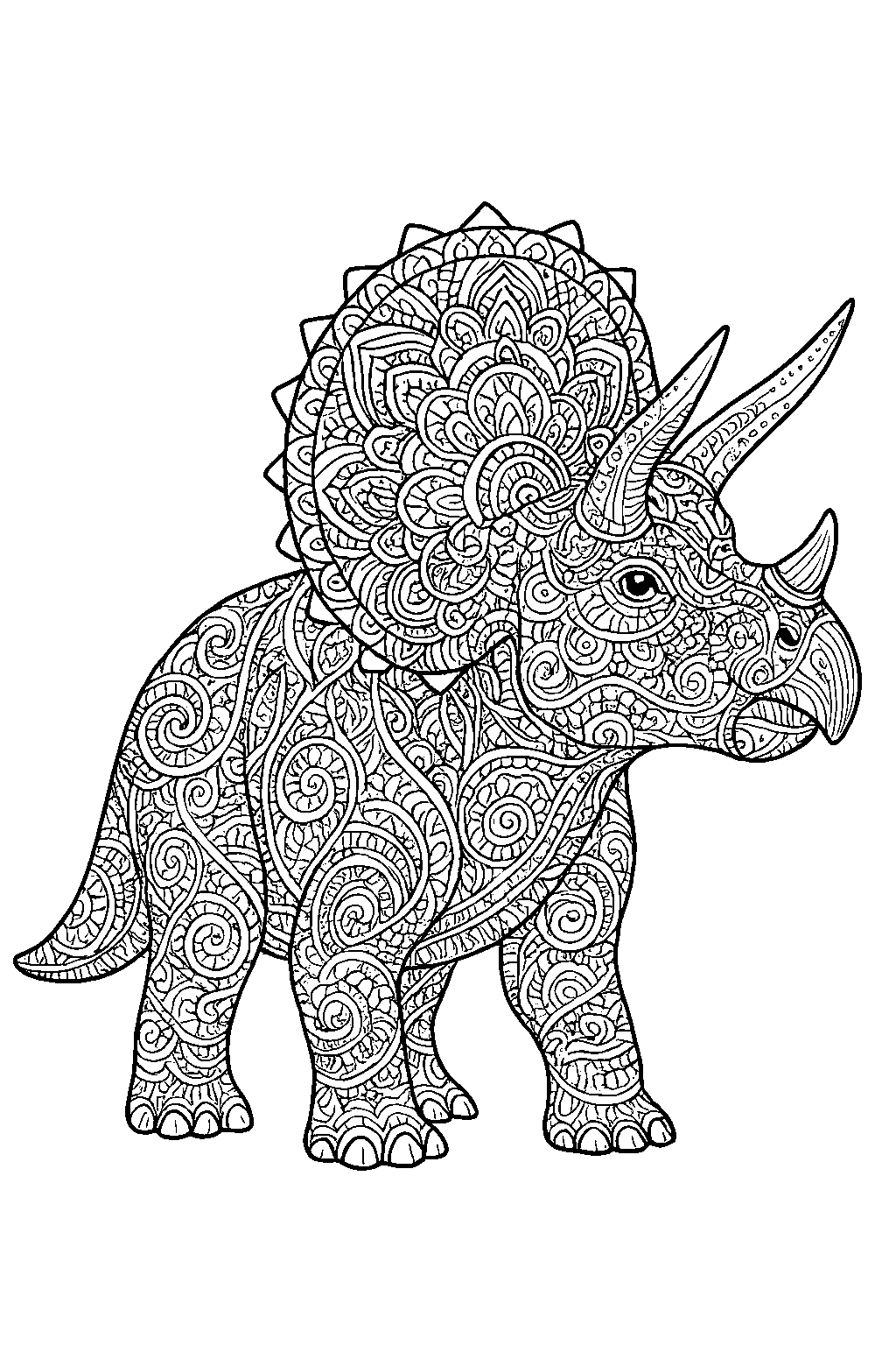 Triceratops z ornamentem — darmowa kolorowanka do druku