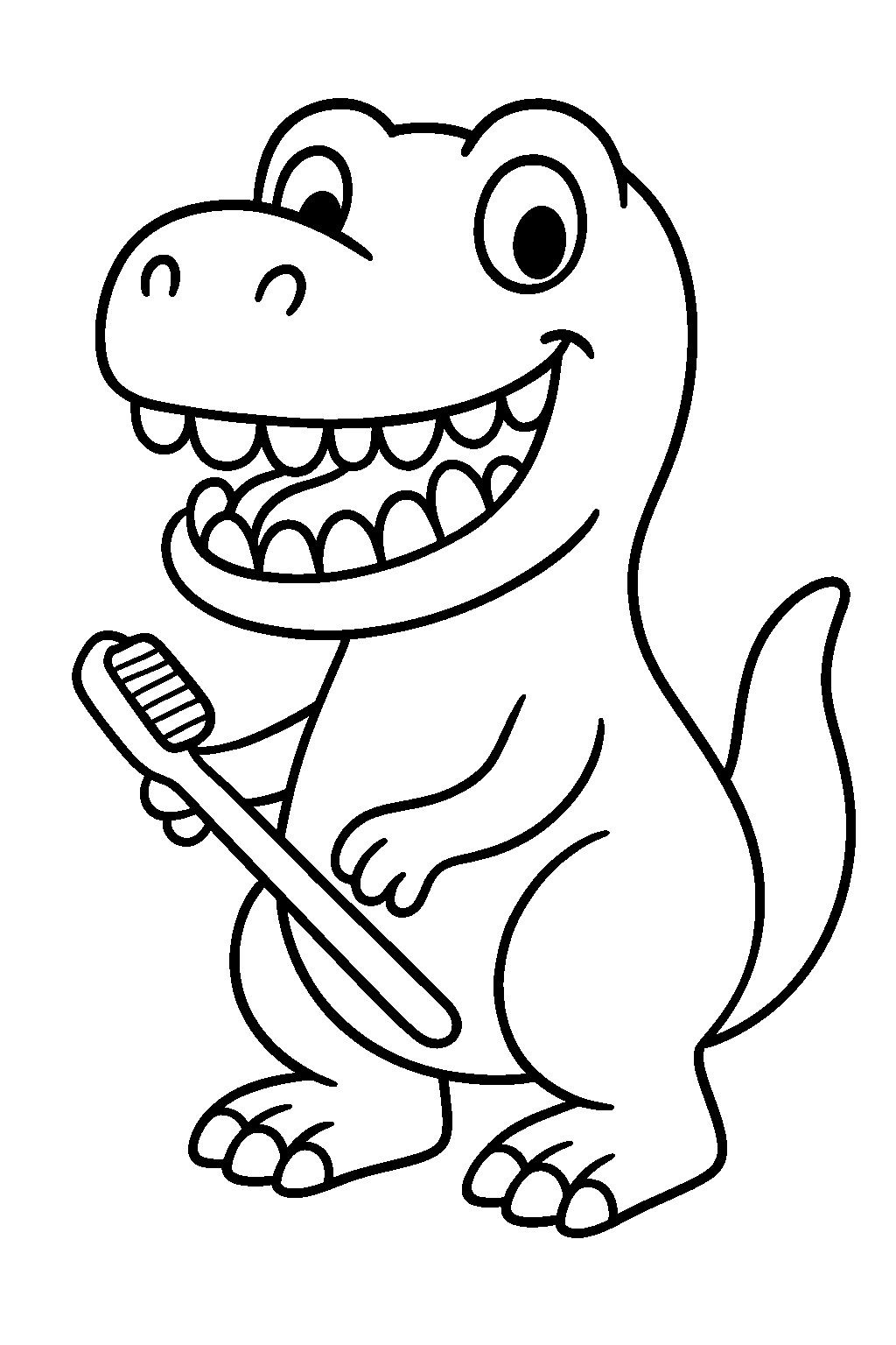 T-Rex myje zęby — darmowa kolorowanka do druku
