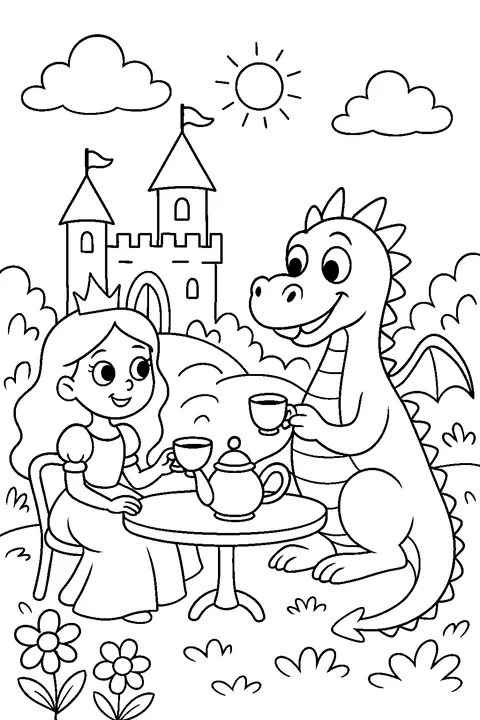 Księżniczka i smok na herbacie — Drukuj PDF