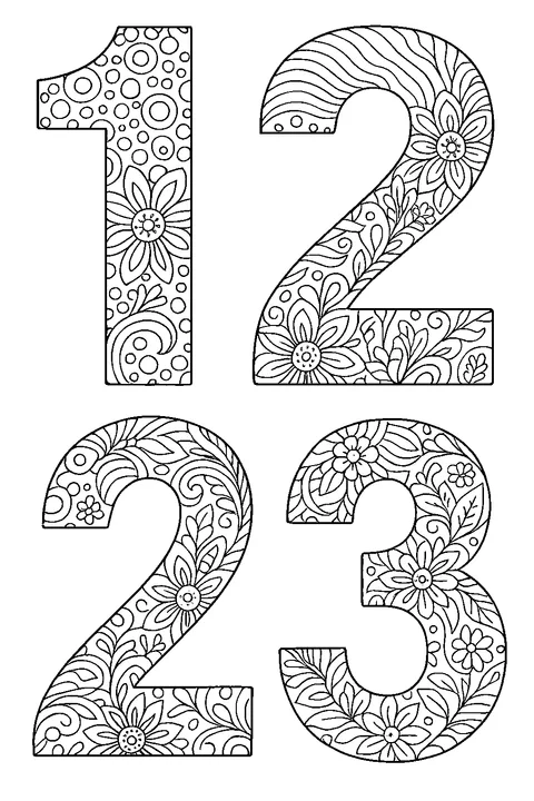 Ozdobne liczby 1 2 3 — Drukuj PDF