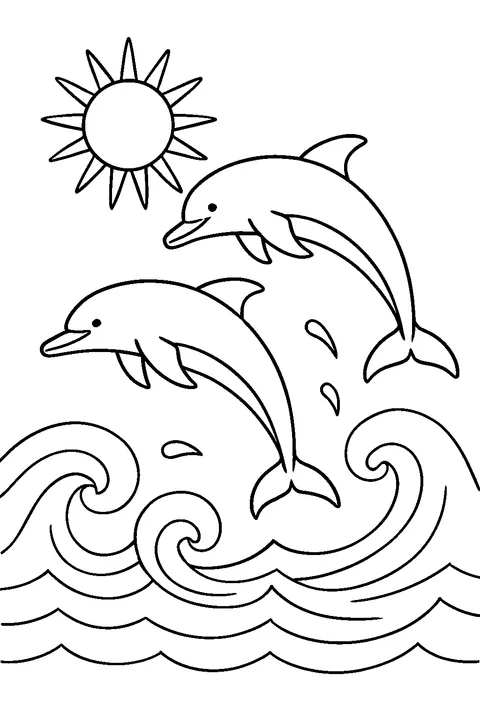 Delfiny skaczą na falach — Drukuj PDF