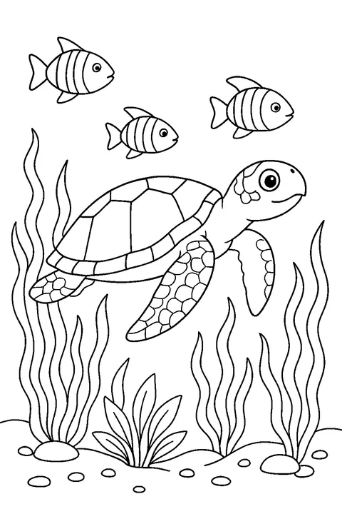 Morski żółw z rybką — Drukuj PDF