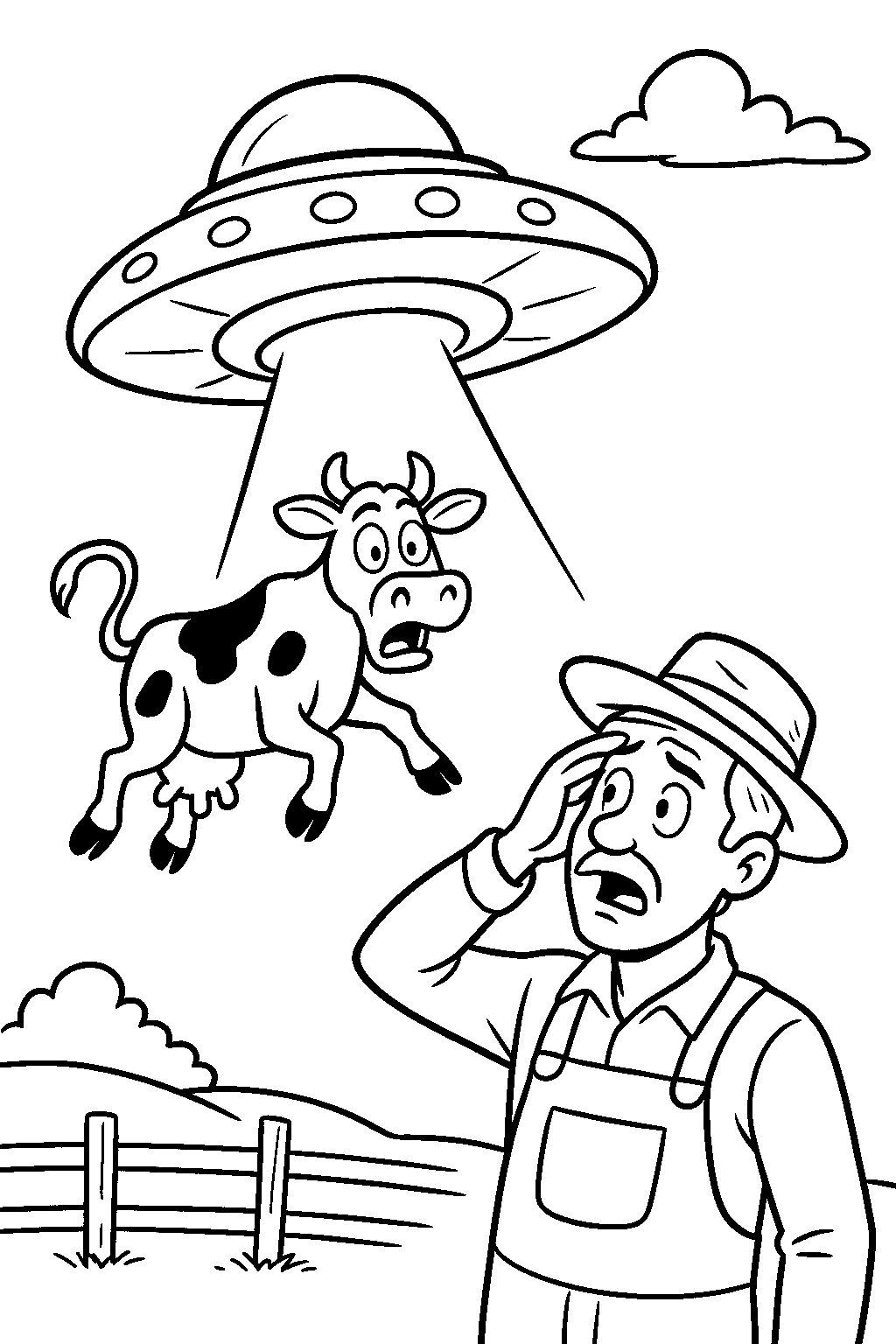 UFO i krowa — darmowa kolorowanka do druku