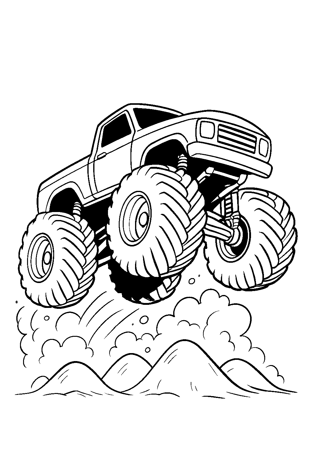 Monster truck skok — darmowa kolorowanka do druku
