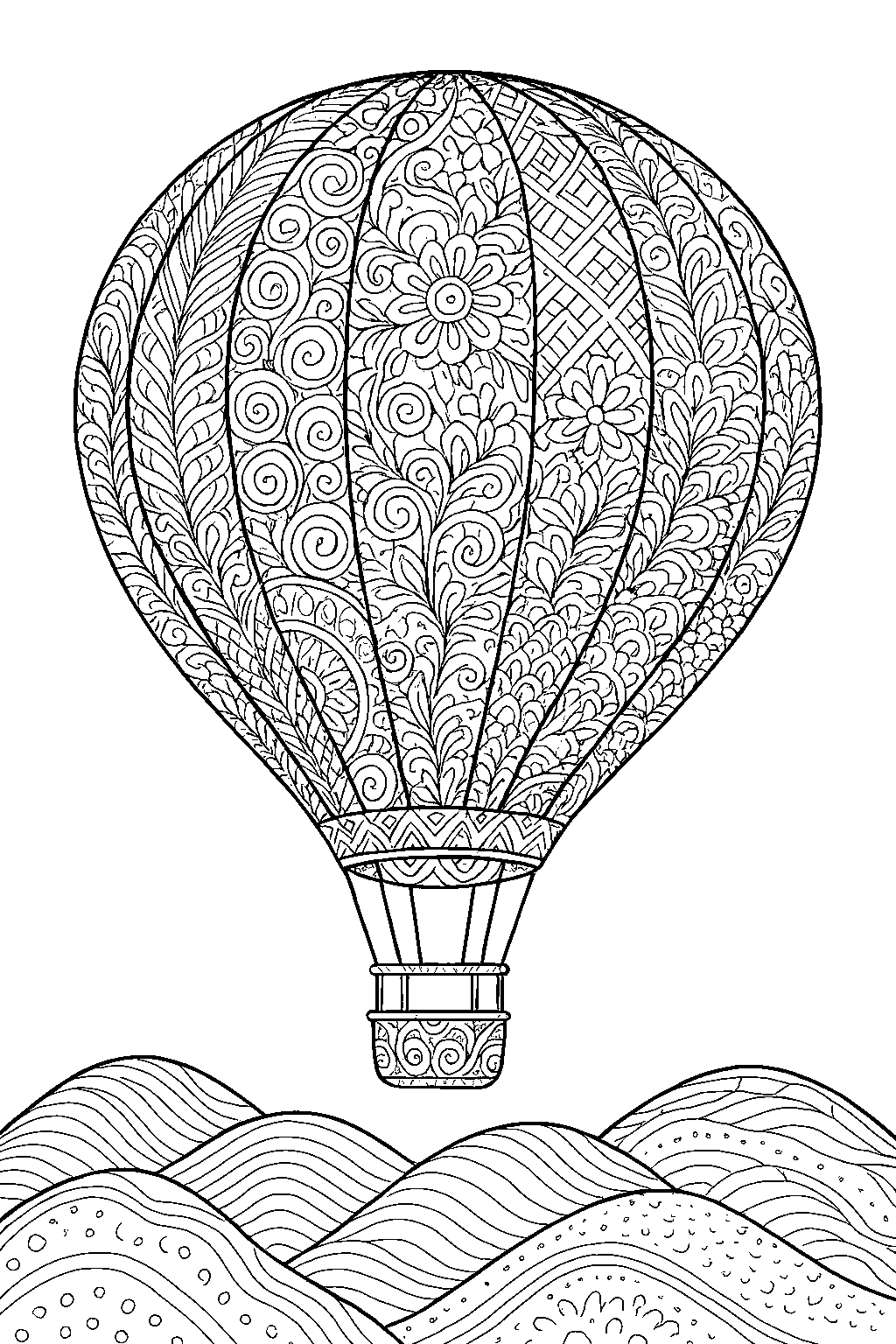 Ozdobna balon na gorące powietrze — darmowa kolorowanka do druku